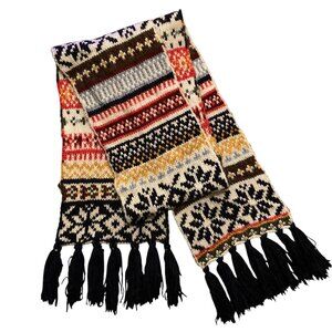 OLD NAVY Fair Isle Chunky Knit Nordic Fair Isle Winter Scarf Fringe LONG 86 x 10
